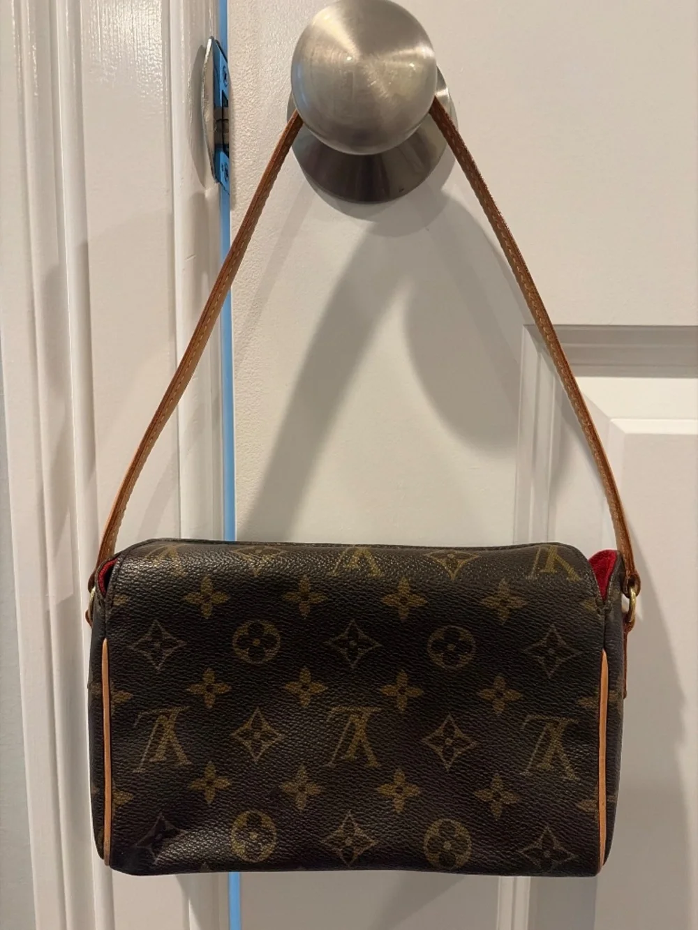 Louis Vuitton Monogram Shoulder Bag with Red Trim and Vachetta Strap
